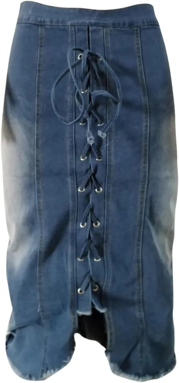 Womens Skirt for Women Linen Denim Western Pencil Midi Knee Length Skirt 2025 Regular Fit