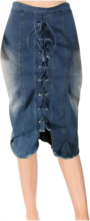 Womens Skirt for Women Linen Denim Western Pencil Midi Knee Length Skirt 2025 Regular Fit