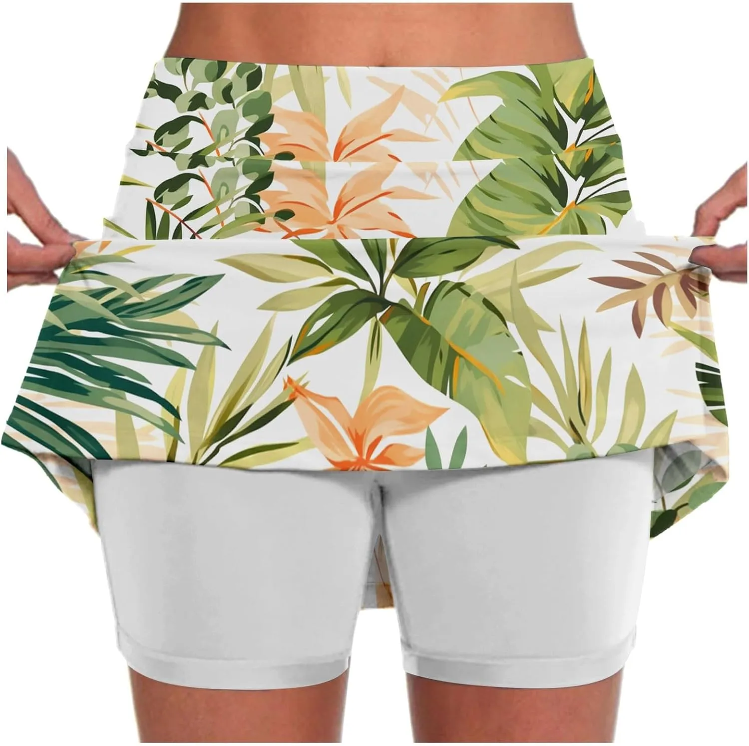 Womens Skorts with Pockets Tummy Control Floral Print Skorts High Waist Athletic Sports Pants Skirt Casual Shorts