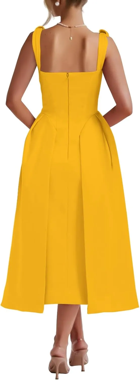 Womens Sleeveless Deep V Neck 1950s Retro Vintage Cocktail Wedding Guest Party A-Line Swing Maxi Dresses