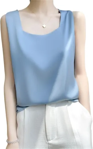 Women's Sleeveless V-Neck Camisole SummEer Stretch Slim Fit Cami Top Wide Straps