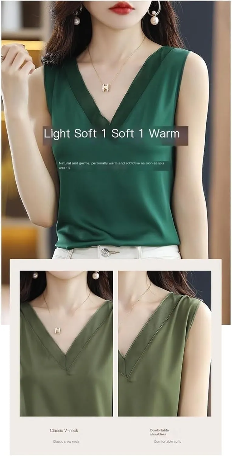 Women's Sleeveless V-Neck Camisole Y-Back Loose Fit Layering Top with Sheer Panel Office Wear Daily Basics
