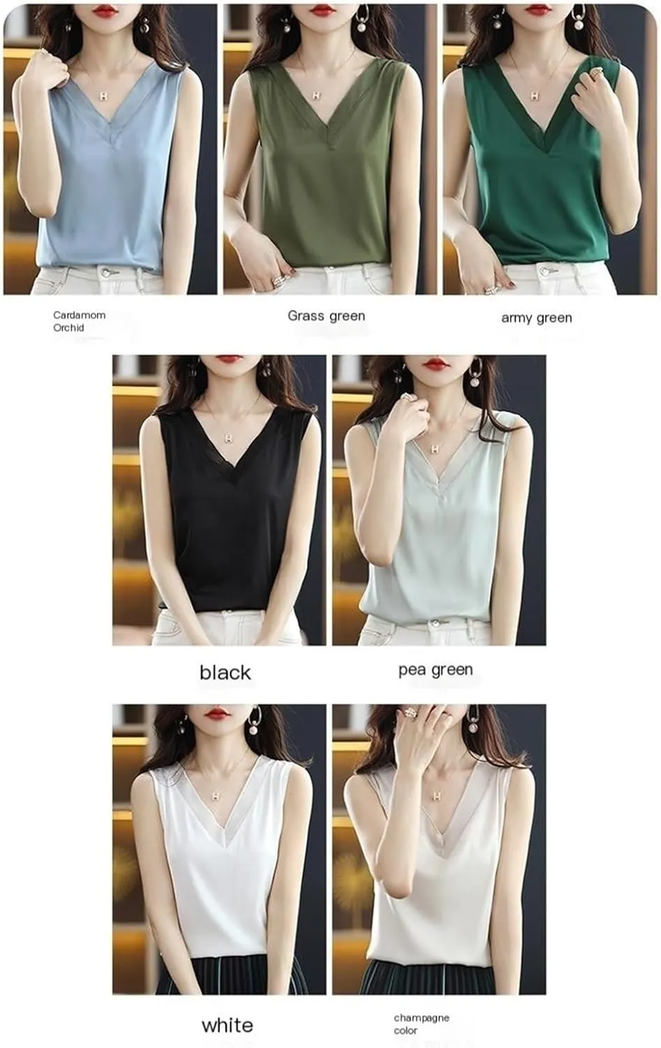 Women's Sleeveless V-Neck Camisole Y-Back Loose Fit Layering Top with Sheer Panel Office Wear Daily Basics