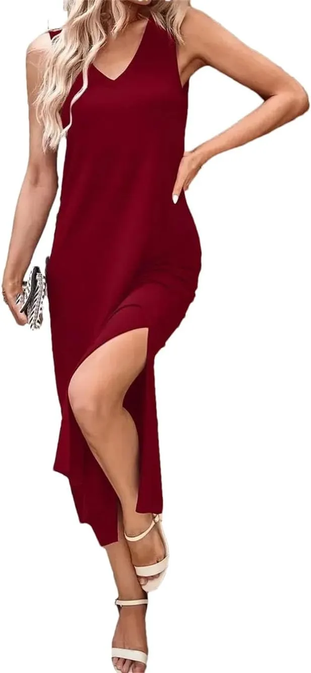 Women's Summer Casual Camisole Dress Slimming V Neck Comfortable Wrap Maxi Dresses