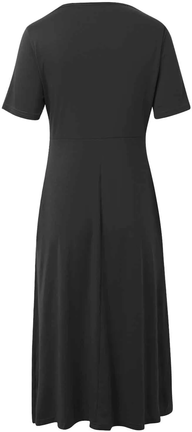 Women's Summer Dresses Casual Short Sleeve Long Dresses V Neck Flowy Tiered Midi Dress Beach Vacation Sundress with Pockets