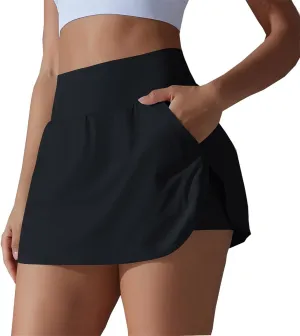 Womens Tennis Skorts Casual Trendy Skirt with Built-in Shorts Slimming Solid Golf Yoga Skort Summer Athletic Outfit