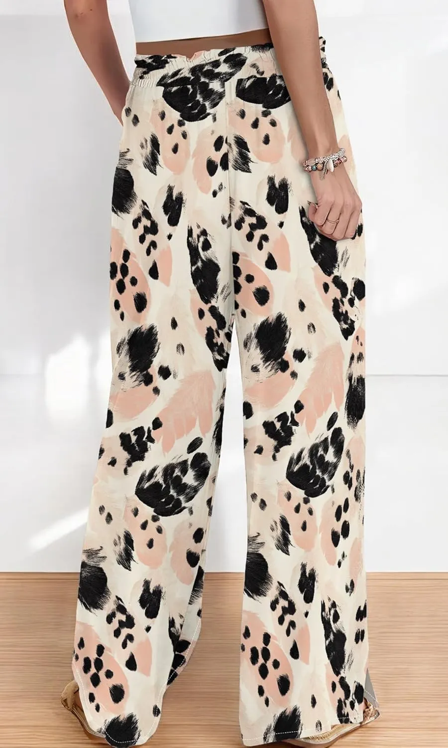 Womens Wide Leg Palazzo Pants Boho Floral 2025 Summer Beach Culottes Flowy Casual Lounge Trousers for Vacation