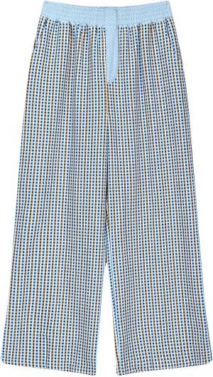 Women's Wide Leg Pants Boho Plaid Print Elastic High Waist Lounge Pants Loose Comfy Summer Beach Trousers