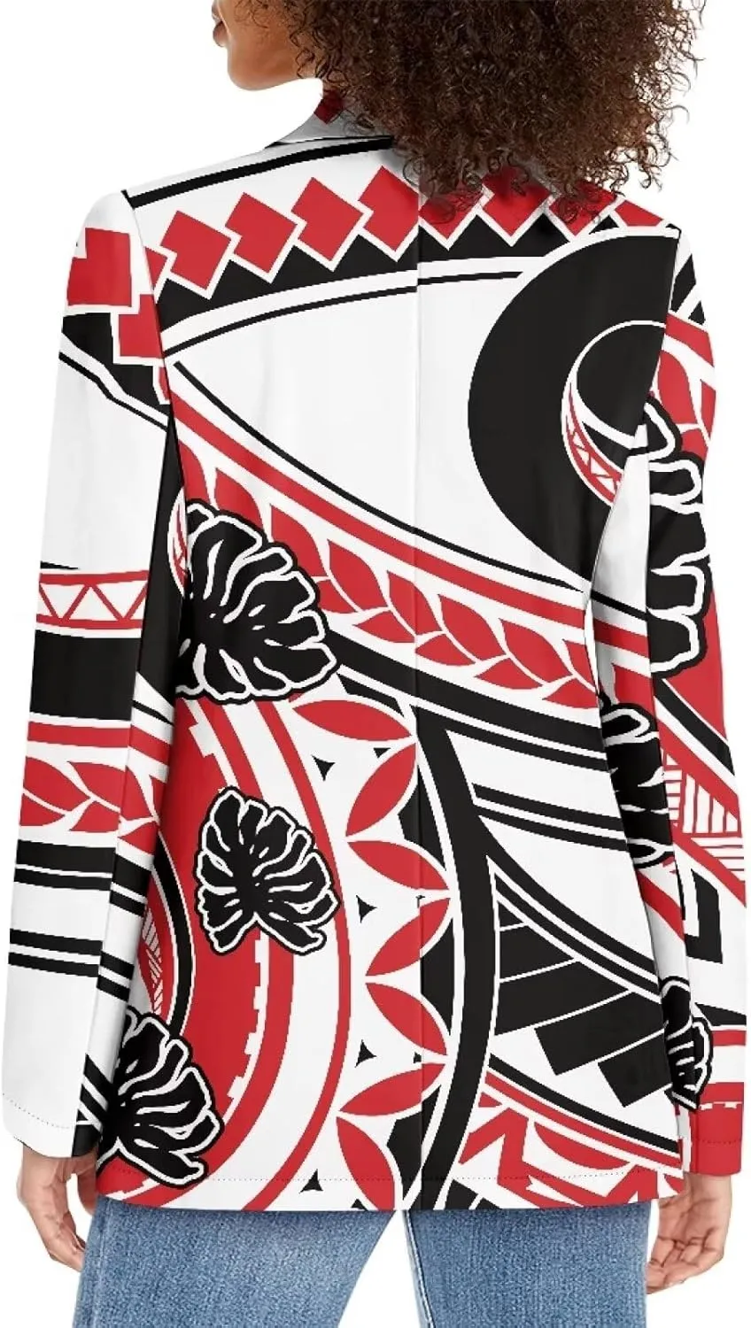 Worsted Knit Fabric Blazer Jackets Samoa Tropical Tribe Totem Design Custom Women Blazer Long Sleeve with Pockets