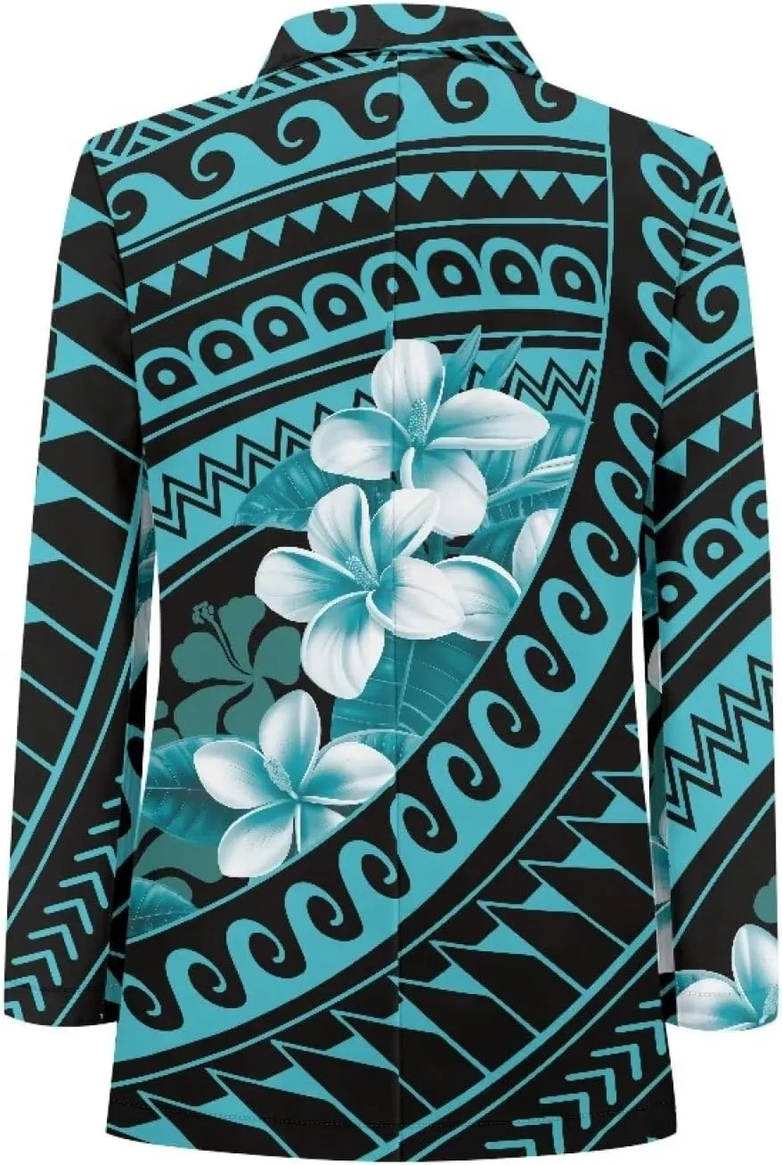 Worsted Knit Fabric Blazer Jackets Samoa Tropical Tribe Totem Design Custom Women Blazer Long Sleeve with Pockets