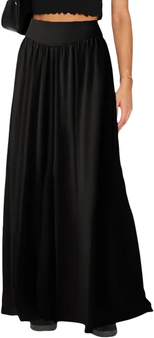 Wowcarbazole Women's Wide Leg Pants Elastic High Waist Casual Lounge Loose Palazzo Pant with Pockets Flowy Fall Long Trousers