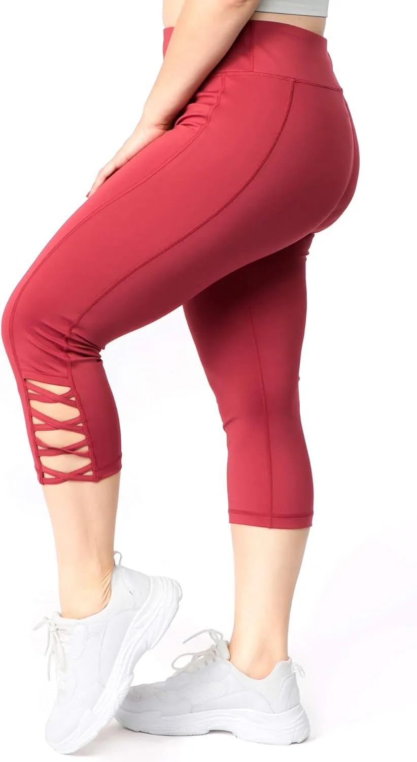 YELETE Women's Jogging Pants High Waist Lattice Ankle Cutout Workout Leggings with Pockets