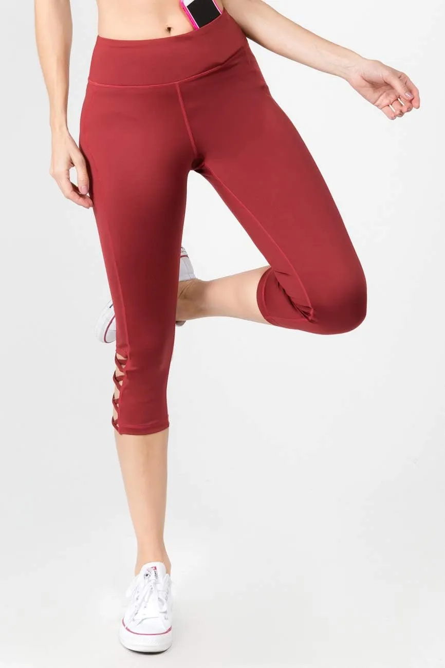 YELETE Women's Jogging Pants High Waist Lattice Ankle Cutout Workout Leggings with Pockets