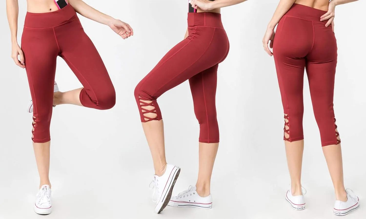 YELETE Women's Jogging Pants High Waist Lattice Ankle Cutout Workout Leggings with Pockets