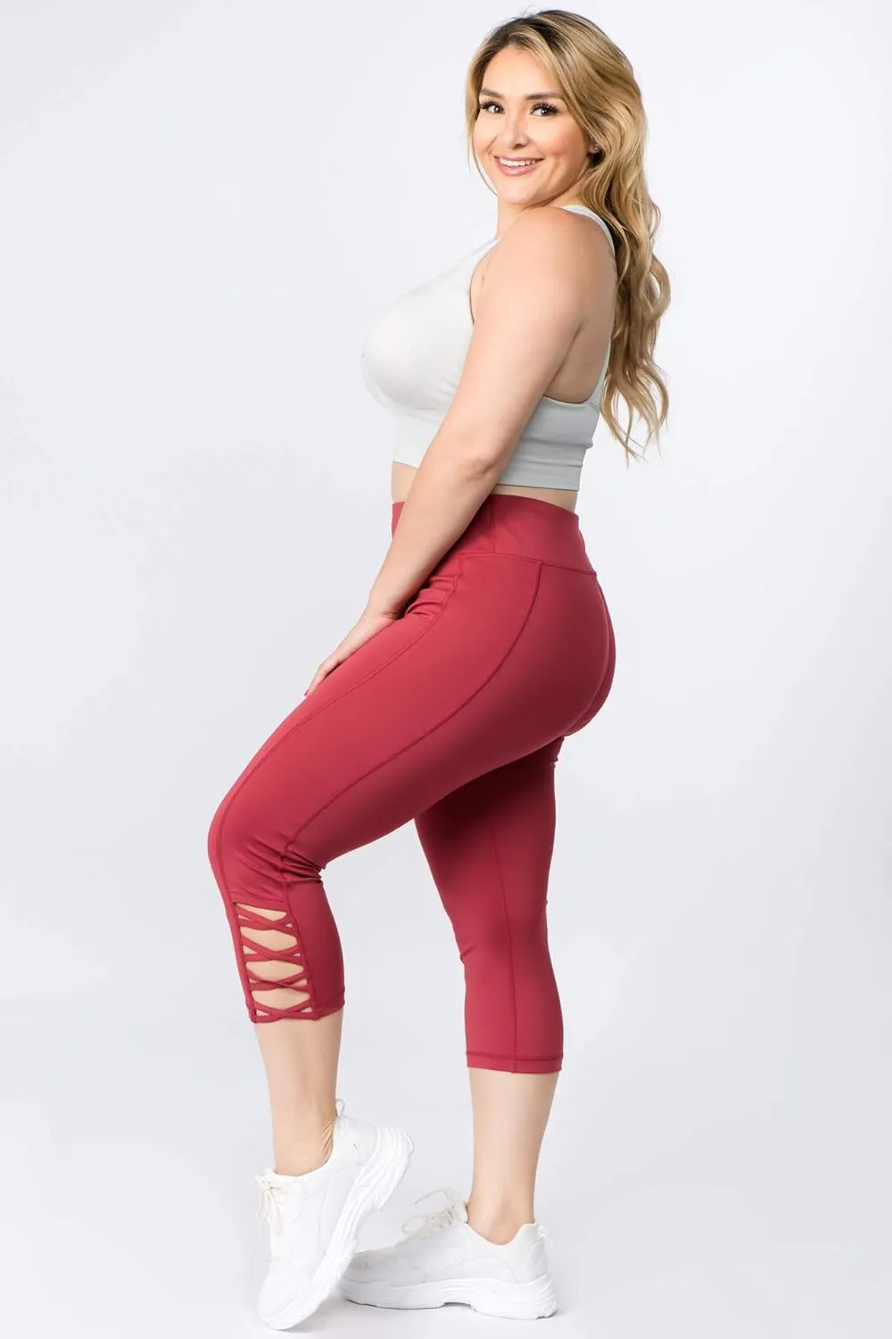 YELETE Women's Jogging Pants High Waist Lattice Ankle Cutout Workout Leggings with Pockets