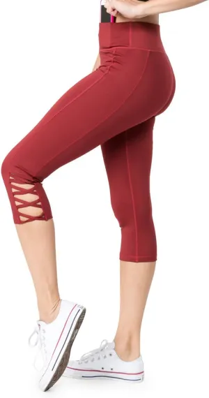 YELETE Women's Jogging Pants High Waist Lattice Ankle Cutout Workout Leggings with Pockets