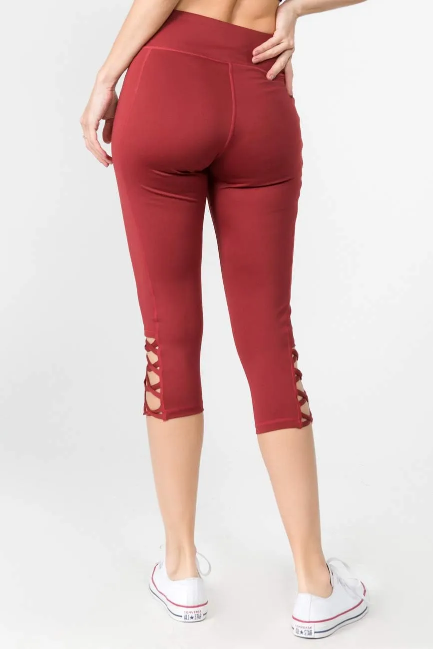 YELETE Women's Jogging Pants High Waist Lattice Ankle Cutout Workout Leggings with Pockets