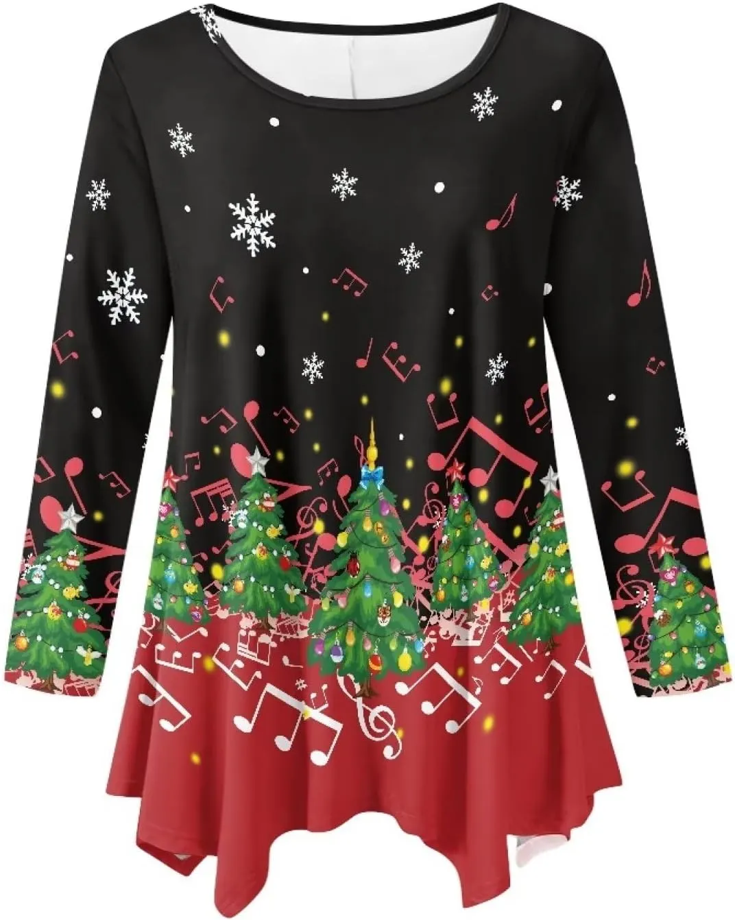 Yewattles Women's Tunics Irregular Long Sleeve Tops Casual Swing Blouse Elastic Loose Pullover S-6XL