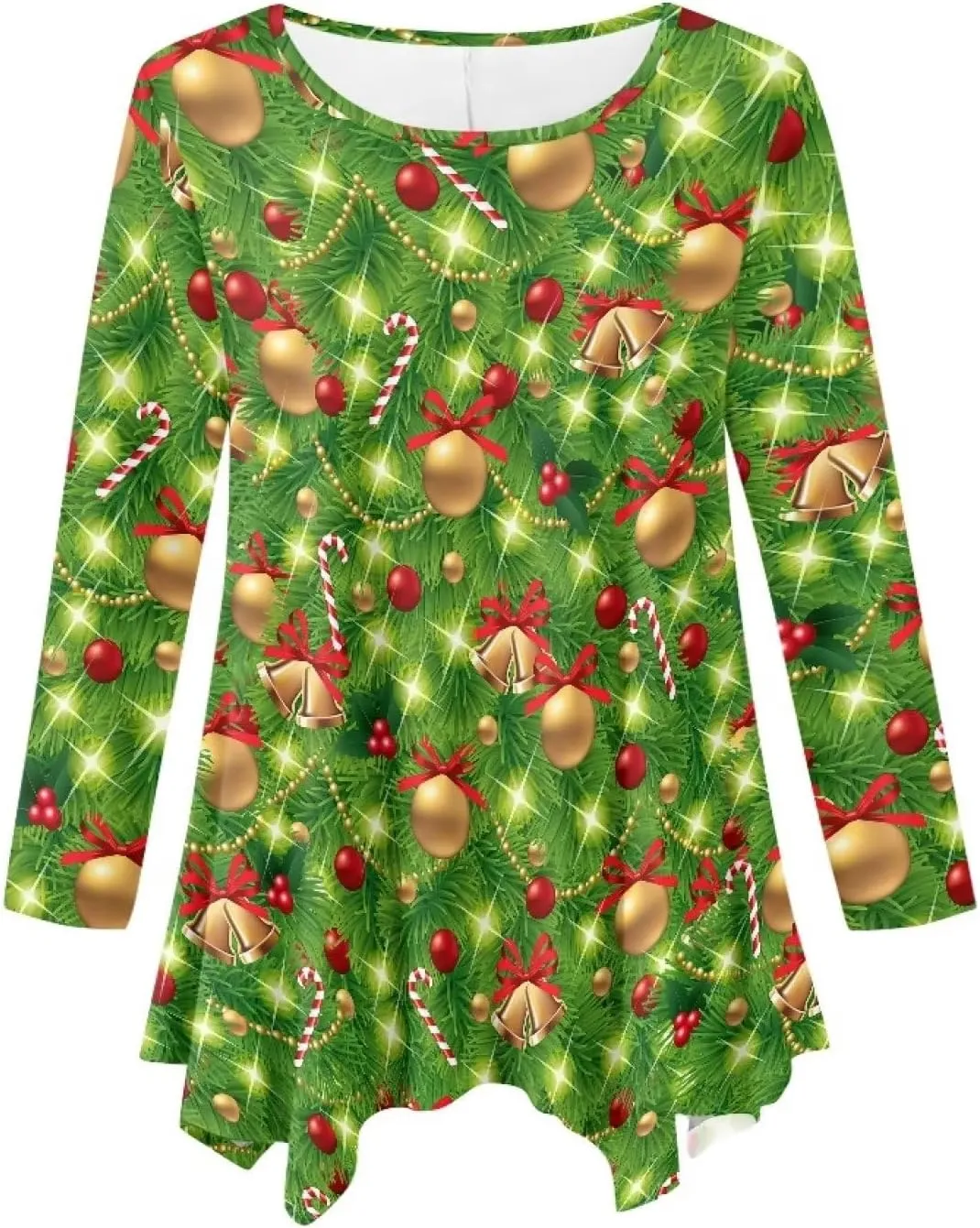 Yewattles Women's Tunics Irregular Long Sleeve Tops Casual Swing Blouse Elastic Loose Pullover S-6XL