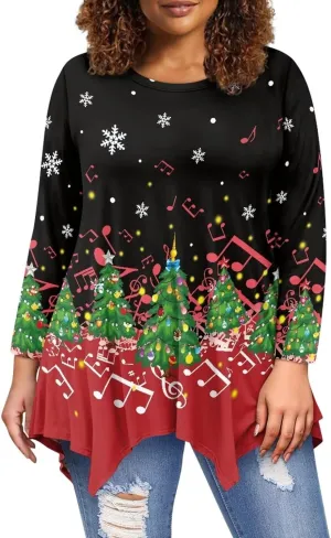 Yewattles Women's Tunics Irregular Long Sleeve Tops Casual Swing Blouse Elastic Loose Pullover S-6XL