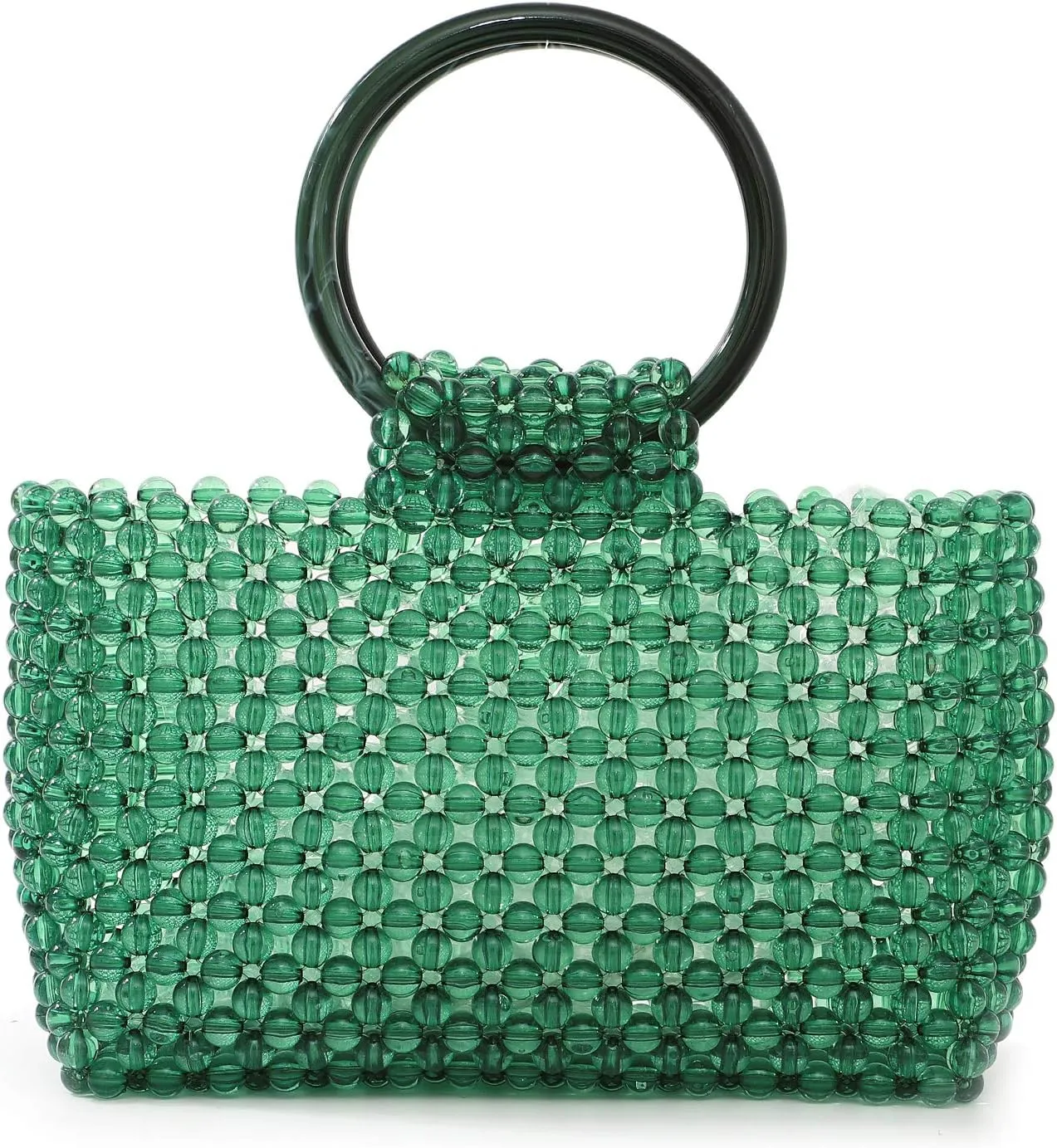 YIFEI Women Colored Transparent Beaded Acrylic Handbag Evening Handmade Bags for Wedding Party (Green)