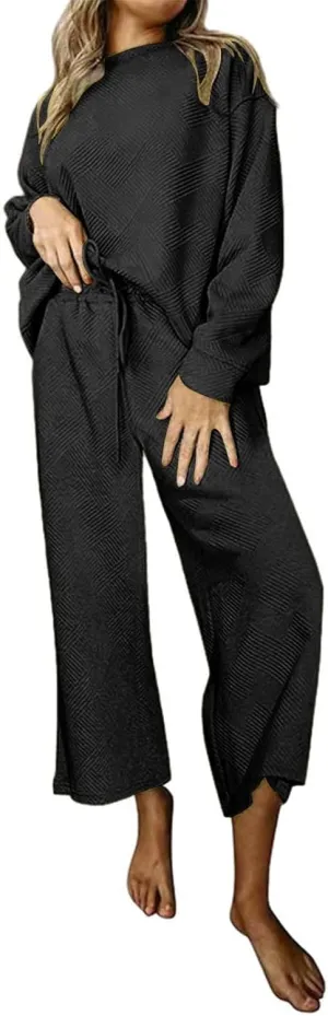 ZYXTIM 2 Piece Sets for Women Ribbed Trendy Outfits Oversized Long Sleeve Pullover Tops Casual Pant Sets Sweatsuit Loungewear